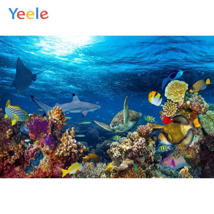 【Worth-Buy】 ฉากหลังของฉลาม Yeele ปลาก้นทะเลปาร์ตี้วันเกิดทารกปะการังโฟโต้คอลไวนิลพื้นหลังการถ่ายภาพสั่งทำสำหรับสตูดิโอถ่ายภาพ