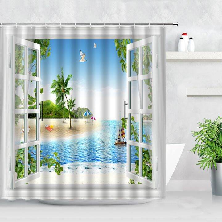 creative-tropical-plant-ocean-landscape-shower-curtain-beach-palm-trees-flowers-natural-scenery-fabric-bathroom-decor-curtains