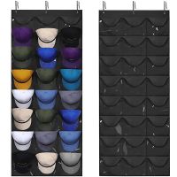 【YF】 Storage Bag Baseball Cap Organizer Visible Caps Racks 24 Deep Pockets Jewelry Hat Bags With Over Door Hooks