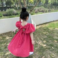 Summer Girls Dress Puff Sleeve Plaid Dress Kids Dresses for Girls Party Princess Dresses Children Clothes Flower Girl Dresses  by Hs2023