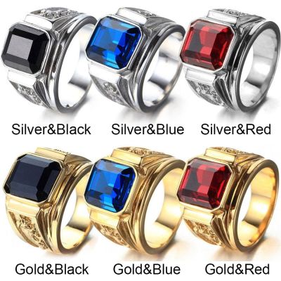 แหวนมังกรสีพังก์ร็อคสำหรับผู้ชายผู้หญิงแหวนหมั้นแฟชั่นวินเทจสีน้ำเงินฮิปฮอปแหวนคริสตัล