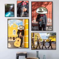 Vibrant Mexico City Travel โปสเตอร์ Humanistic Landscape The Four Mariachis Trumpet ภาพวาดผ้าใบพิมพ์ภาพ Wall Art Home Decor