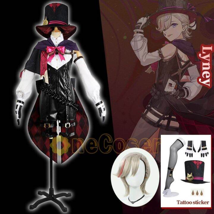 Lyney Cosplay Costume Genshin Impact Wig Hat Gloves Cloak Magician Uniform Lynette Fontaine