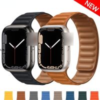 สายหนังสำหรับสายคาด Apple Watch อัลตร้า8 49 45 44 45มม. 41มม. 44มม. 40มม. 49มม. สายลูปแม่เหล็กแบบดั้งเดิมสำหรับชุด5 4 3 2 1 SE 6 7