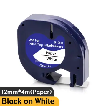 Dymo LetraTag plastic tape black on pearl white 12mm