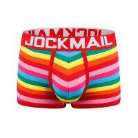 JOCKMAIL แนวราบที่ไร้รอยต่อระบายอากาศกางเกงนักมวยสายรุ้งลายพิมพ์ U-Bump กางเกงชั้นในชายชายเสื้อผ้า