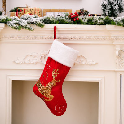 Merry Christmas Stocking Gold Sequins Snow Elk Hanging Stocking Festive Supplies Party Decorations for Home Fireplace Festival Party Bar