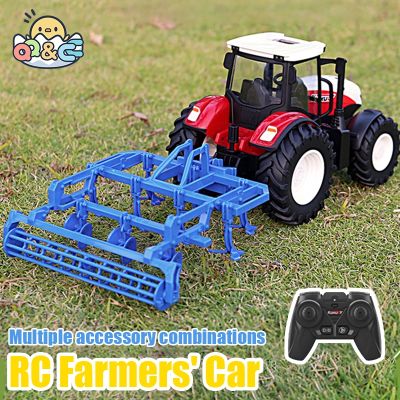 ♚✿ﺴ Rc fazenda carro tratores reboque 2.4g rádio controlado carros agricultura simulador caminhão miniatura agricultor modelo de animais brinquedos crianças menino