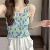 Camisole Womens Summer New Style Korean Style Slim-Fit Slimmer Look Floral Short Versatile Top With Fungus