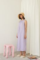 Founds - Grape Stripes Dress / ชุดเดรสยาว แขนกุด ลายทางตั้งสีม่วง