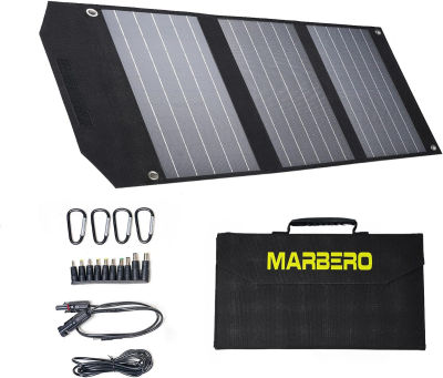 MARBERO 30W Portable Solar Panels, Foldable Solar Panel Battery Charger for Portable Power Station Generator, Ipad, Laptop, QC3.0 USB Ports &amp; DC Output, for Camping Van RV Trip 30W 13.4 × 9.5 × 1.8