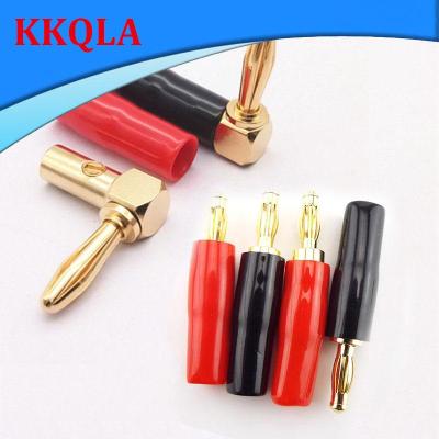 QKKQLA 4mm Banana Plug Connector Solder-Free Screw right angel straight Audio Speaker Gold Plated Copper Adapter