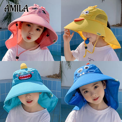 AMILA หมวกกันแดดสำหรับเด็ก,หมวกปีกกว้างสำหรับเดินทางหมวกตาข่ายระบายอากาศได้ดีหมวกสำหรับเด็กผู้ชายและเด็กผู้หญิงหมวกสำหรับชาวประมง