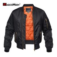 MAGCOMSEN Mens Pilot Jacket Thick Warm Orange Lining Bomber Jacket Autumn Winter Fashion High Quality Jacket