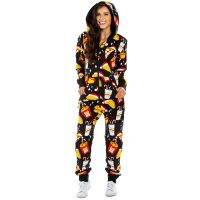 Womens Fashion Snowman Print Hooded Homewear Jumpsuit