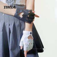 TIMIA ถุงมือหนัง PU สำหรับเด็กผู้หญิง,ถุงมือครึ่งนิ้วสำหรับผู้หญิงโลลิต้า JK สไตล์เกาหลี