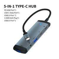 เครื่องมือสำนักงานแบบพกพา Type-C อะแดปเตอร์พร้อมเสียง3.5มม. Type-C Hub 5 In 1สำหรับ Pc Usb C ฮับหลายพอร์ท480Mbps