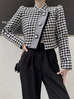 แบรนด์หรู Houndstooth วินเทจทวีดเสื้อแจ็คเก็ตใหม่ฤดูใบไม้ร่วงฤดูหนาวแฟชั่น High Street กลิ่นหอมขนาดเล็กทำด้วยผ้าขนสัตว์แจ๊กเก็ตสั้น