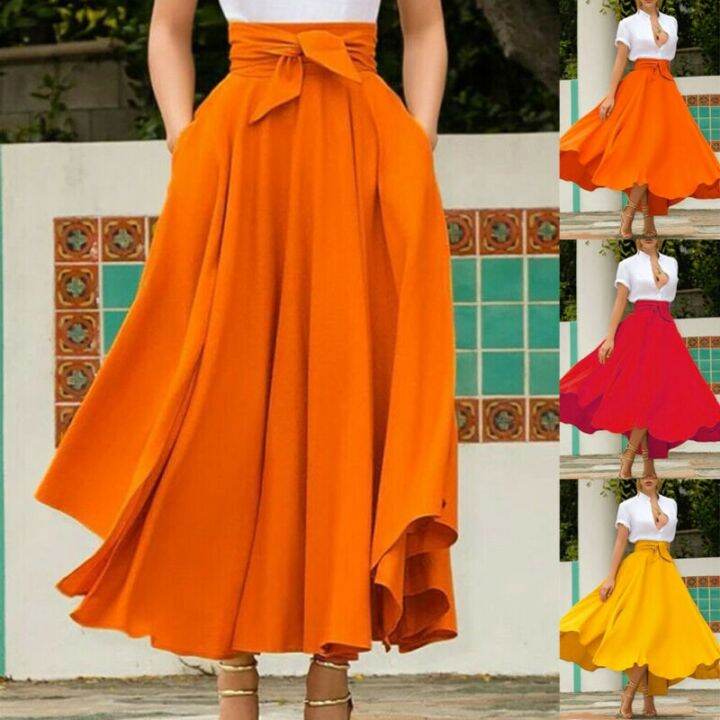 cc-color-brief-pleated-waist-flared-skirt-length