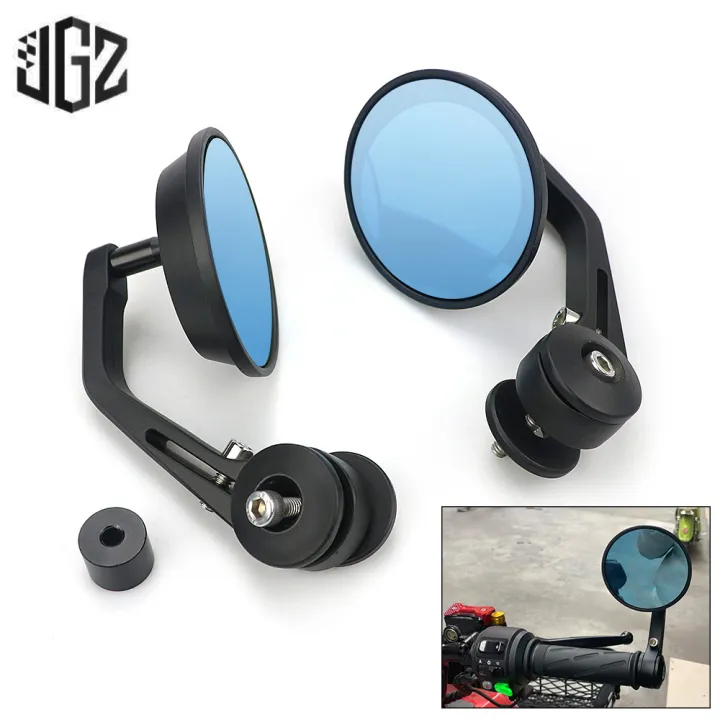 6mm Motorcycle Round Handlebar End Rear View Side Mirrors Blue Glass