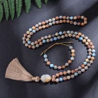 8mm Emperor Jasper Beaded Knotted Japamala Necklace Meditation Yoga Blessing Jewelry Set 108 Mala Rosary Natural Stone Pendant Pendants