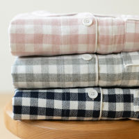 Spot parcel post Exactly 69- Couple Pajamas Womens Spring and Autumn Pure Cotton Brushed Flannel Non-Printed Style Plaid Homewear Suit Winter