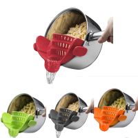 【hot】 Silicone Strainer Clip Pan Drain Rack Bowl Funnel Rice Pasta Vegetable Washing Colander Draining Excess