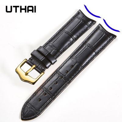 UTHAI F09 Genuine Leather Watchband Curved Interface Bamboo Pattern Buckle Business 19mm 20mm 21mm 22mm 24mm Retro Watch Strap