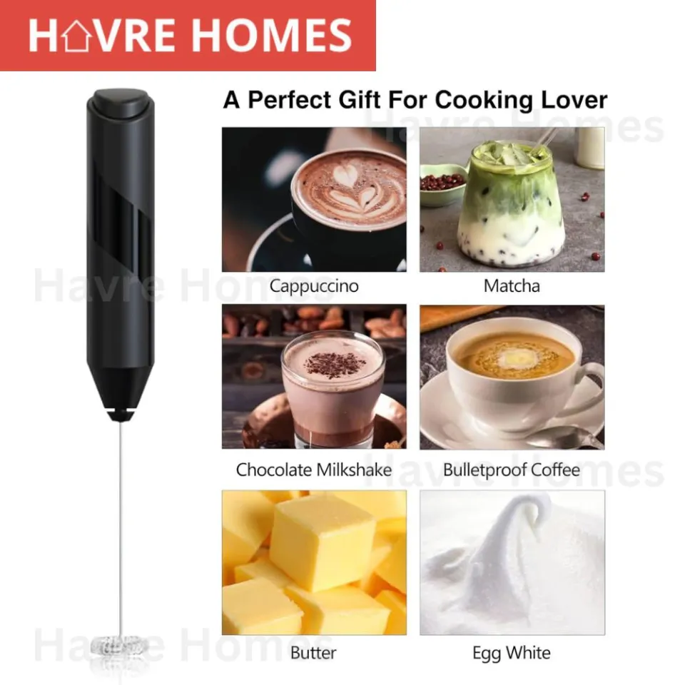 Handheld Milk Frother, Electric Milk Foamer for Coffee, Drink Mixer for Bulletproof Coffee, Lattes, Cappuccinno, Matcha and Hot Chocolate, Black