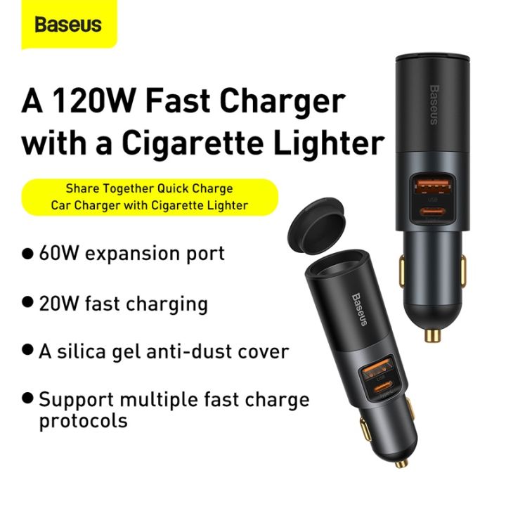 baseus-120w-usb-car-charger-quick-charge-4-0-qc4-0-qc3-0-pd-type-c-fast-charger-for-12-24v-car-splitter-lighter-socket