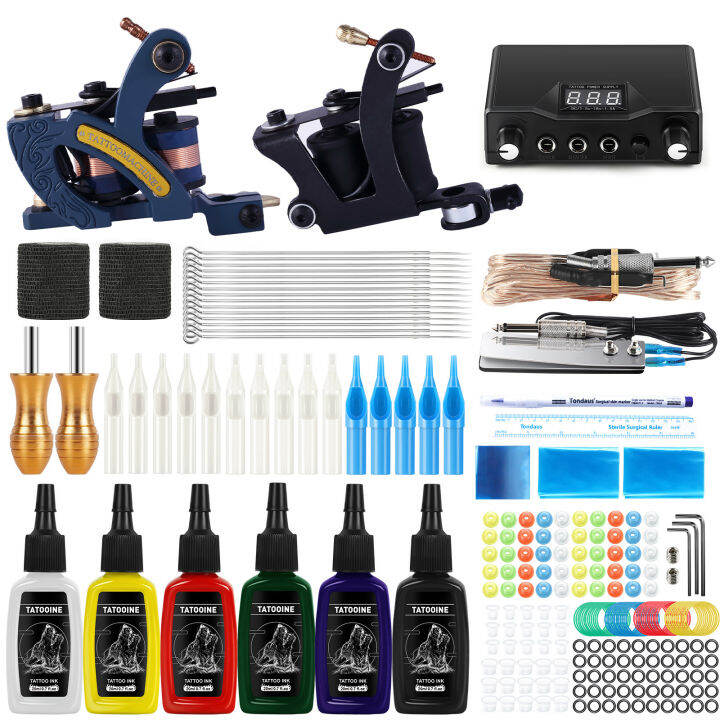 Professional 6Pcs 20ml Tattoo Inks With Tattoo Machine 10Pcs Disposable