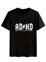 NianMiao Mens Casual Slightly Stretch "ADHD" Graphic Tee, Male Clothes For Summer