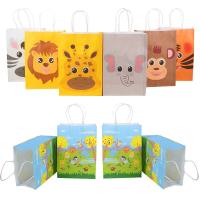 【LZ】☃  Selva Animal Tema Kraft Paper Bags para Crianças Doces e Cookies Embalagem de Presente Boys Safari Birthday Supplies Party Supplies 12Pcs