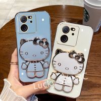 ปลอกอ่อนมันวาวสำหรับ Xiaomi 13T 13T Pro 5G Phone Case เคสป้องกันโทรศัพท์กันน้ำพร้อมกระจกการ์ตูนมัลติฟังก์ชั่นฝาหลังเคสโทรศัพท์แบบตั้งได้