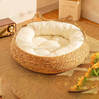 YOKEE Cat Bed Four Season Cat Scratching Board หวายล้างทำความสะอาดได้ Litter ทอเบาะที่ถอดออกได้ Sleeping House Cat อุปกรณ์เสริม