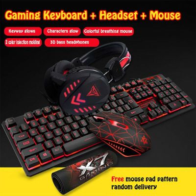 4PcsSet K59 Wired USB Keyboard Illuminated Gaming Mouse Pad Backlight Headset Q1JC