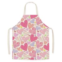 1 Pcs Love Heart Pattern Cleaning Colorful Aprons Home Cooking Kitchen Apron Cook Wear Cotton Linen Adult Bibs 75x65cm