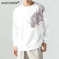 MAYCHEER เสื้อสเวตเตอร์ขนาดพิเศษอินเทรนด์สำหรับผู้ชาย,เสื้อสเวตเชิ้ตคอกลมอินเทรนด์ทรงหลวมและอเนกประสงค์สำหรับผู้ชายเสื้อสำหรับฤดูใบไม้ผลิและผู้ชายคนใหม่ฤดูใบไม้ร่วง