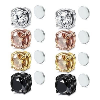 1PCS Diamond Fake piercing Stud Earrings For Men Women Round Magnet Earrings Without Piercing 2023 Fashion Jewelry