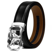 BATOORAP Designer Mens Leather Belt Silver Metal Buckle Automatic Formal Style Male Black Cowhide Business Waist Strao WL-E023