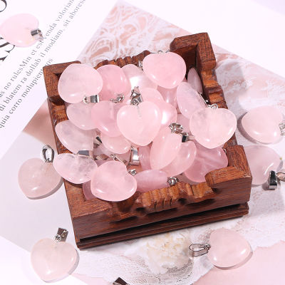 Quartz Crystal Heart Natural Stone Pendant Charms 30pcs Lot Pink Necklace Accessories 20mm Fashion Charm For Jewelry Making