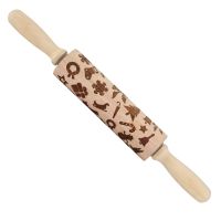 Christmas Wooden Rolling Pins Engraved Rolling Pin DIY Tool for Baking Embossed Cookies Bread  Cake Cookie Accessories