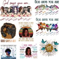 ஐ♙ God Says Iron On Patches New Black Women Heat Transfer Sitcker For Clothing DIY T-Shirt Decals Thermal Stickers Colth Stripes