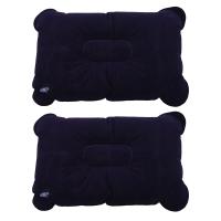 2X Outdoor Portable Folding Air Inflatable Pillow Double Sided Flocking Cushion Dark Blue