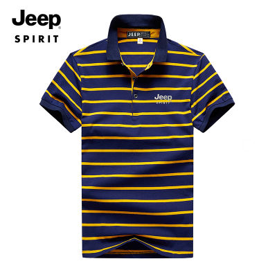 JEEP SPIRIT Mens Short Sleeve T-Shirt Polo Shirt Casual Fashion Striped Cotton Thin Business