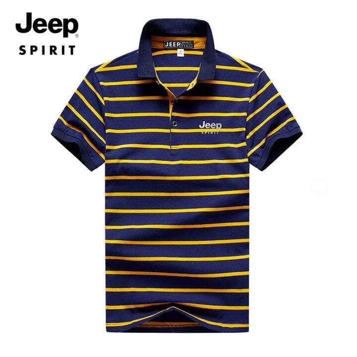 jeep-spirit-mens-short-sleeve-t-shirt-polo-shirt-casual-fashion-striped-cotton-thin-business