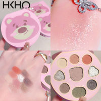 HKHO หมีสีชมพูจานอายแชโดว์9สีอายแชโดว์กันน้ำชิมเมอร์กลิตเตอร์ไฮไลต์