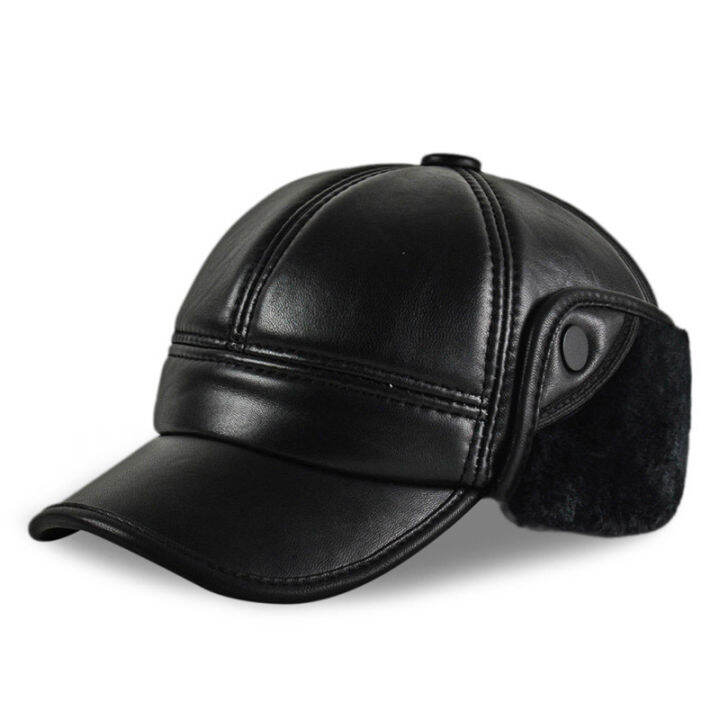 hl083-mens-genuine-leather-baseball-caps-hats-russian-winter-snow-warm-baseball-hat-cap-with-faux-fur-inside-for-old-man