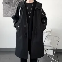 Legible Autumn Casual Trench Men Korean Loose Trench Coat Male Solid Long Jacket