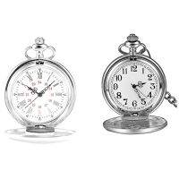 2 Pcs Silver Alloy Pocket Watch Necklace Pocket Watch, A &amp; B